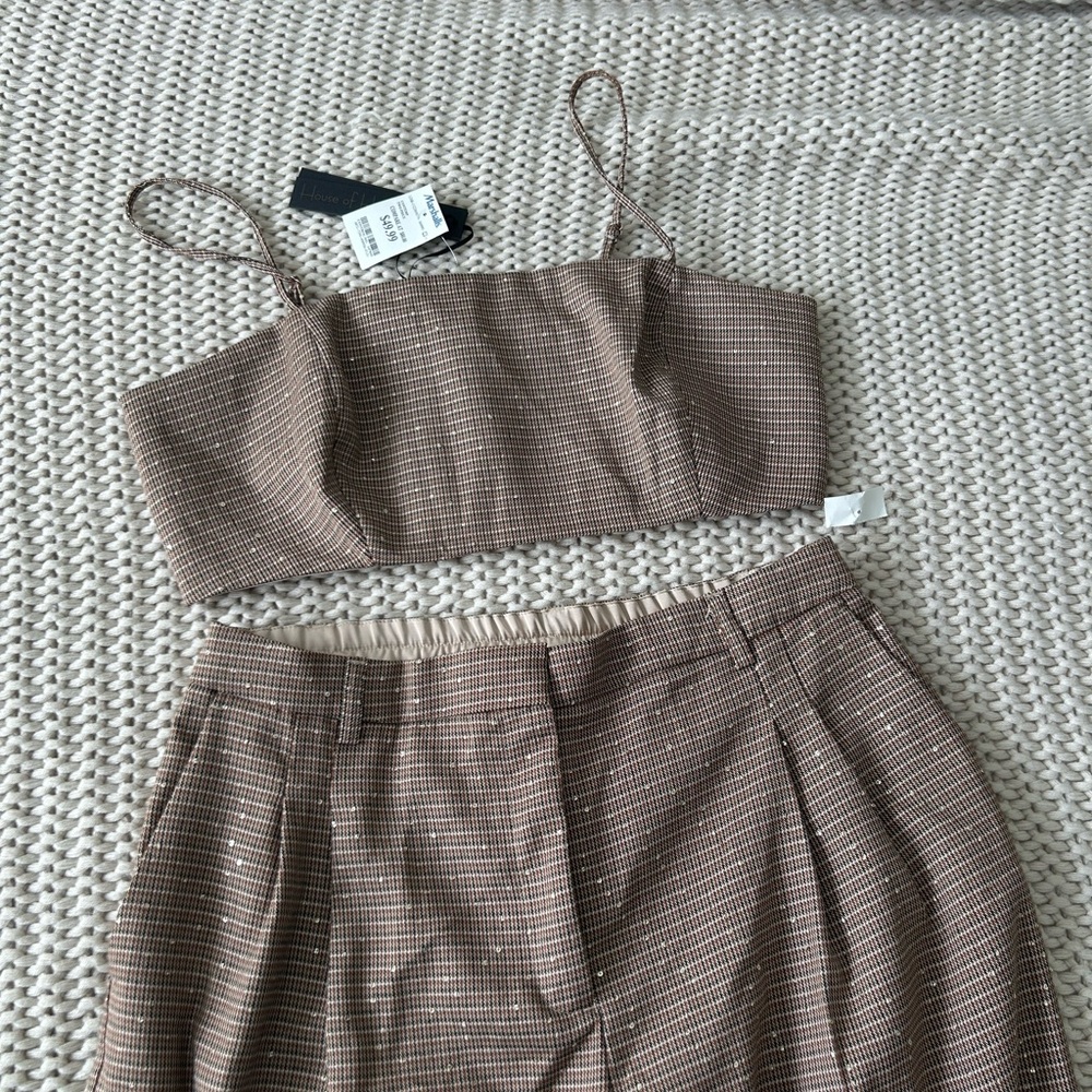 House of Harlow 1960 Brown Checkered Two Piece Set